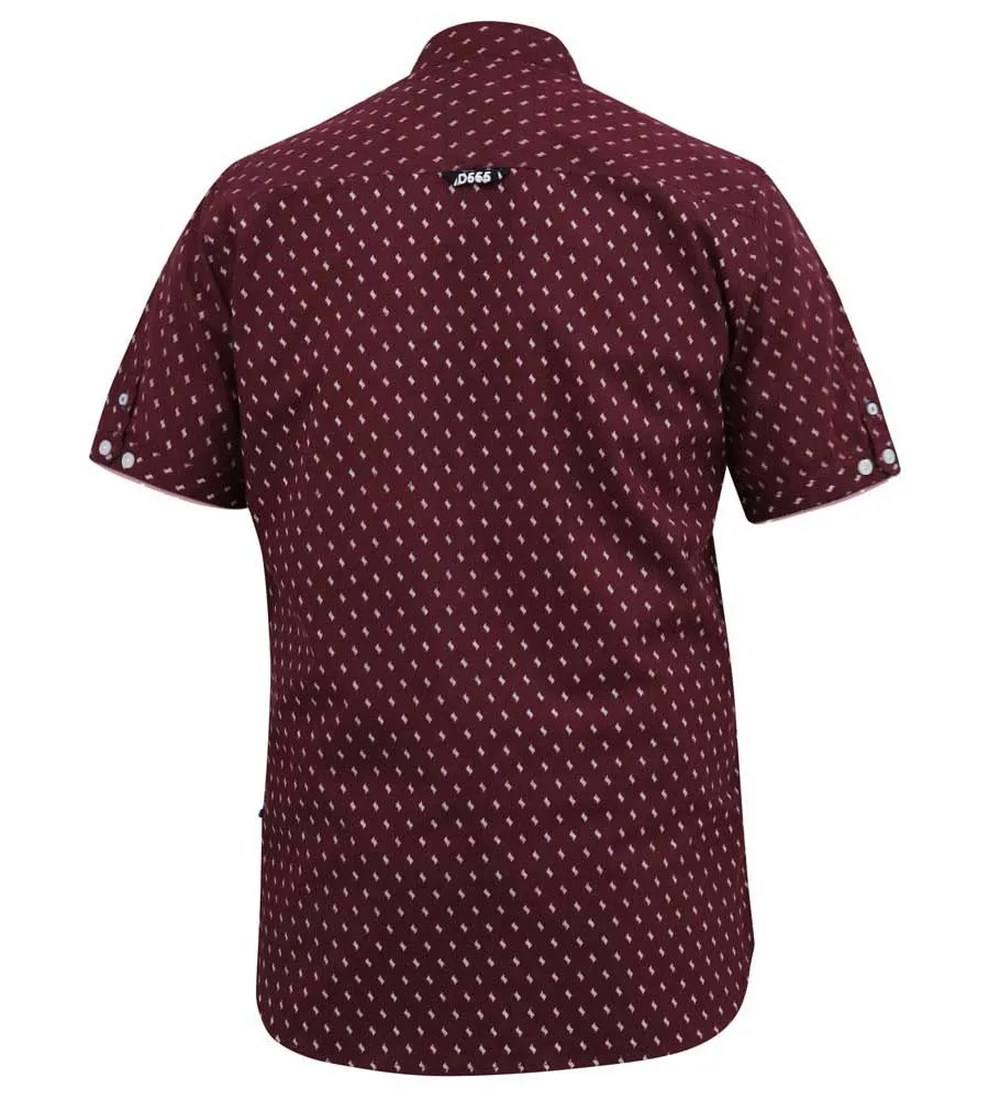 D555 Mens Burgundy Short Sleeve Shirt With All Over Micro Print (DUNSTABLE)